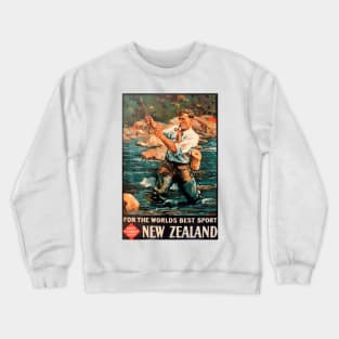 Fly Fishing in New Zealand - Vintage Travel Poster Design Crewneck Sweatshirt